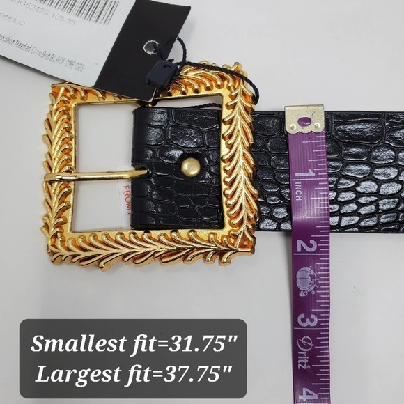 Nasty Gal Croc Black Faux Leather Belt New With Tags Gold Tone Buckle - Picture 7 of 7